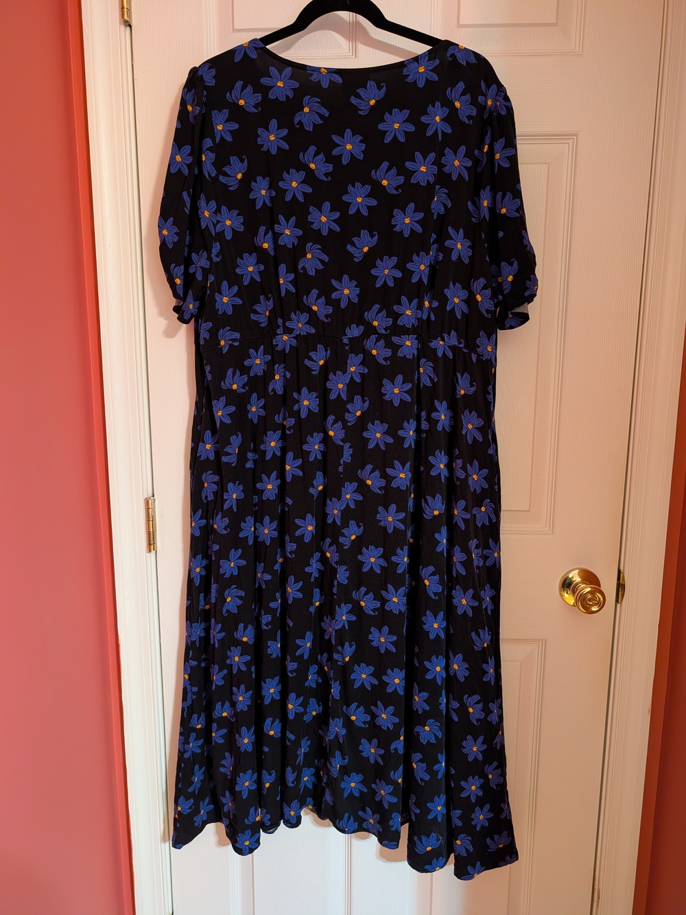 Women’s Black Floral Midi Dress with Blue Blossom Print - Picture 5 of 7